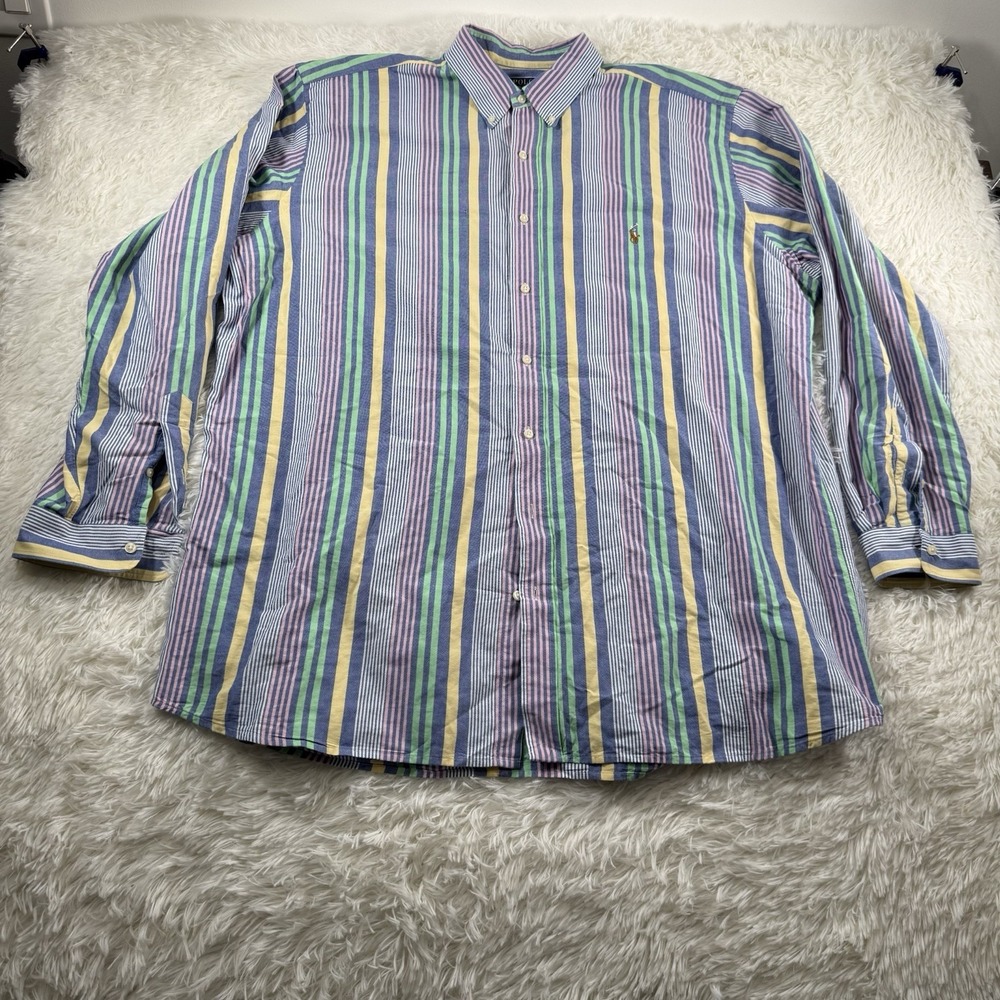 Polo Ralph Lauren‎ Shirt Men XXLT Easter Pastel Colorblock Vertical Stripe Pony